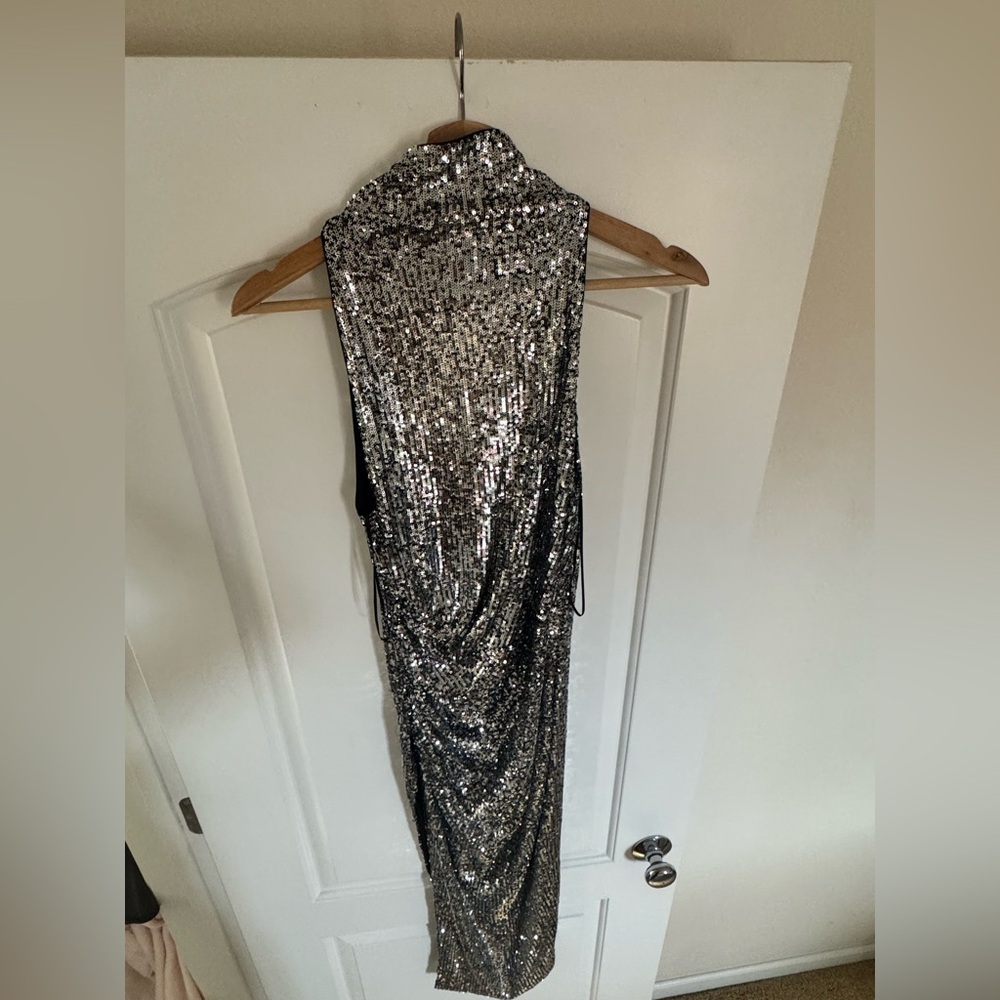 Silver Sequin Sleeveless Dress